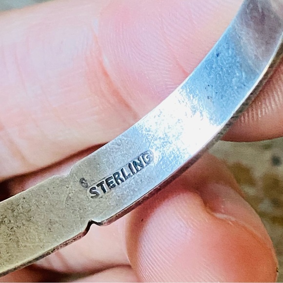 ♥️ Native American ♥️ Vintage Sterling Silver & Turquoise Stacker Cuff - Picture 12 of 16